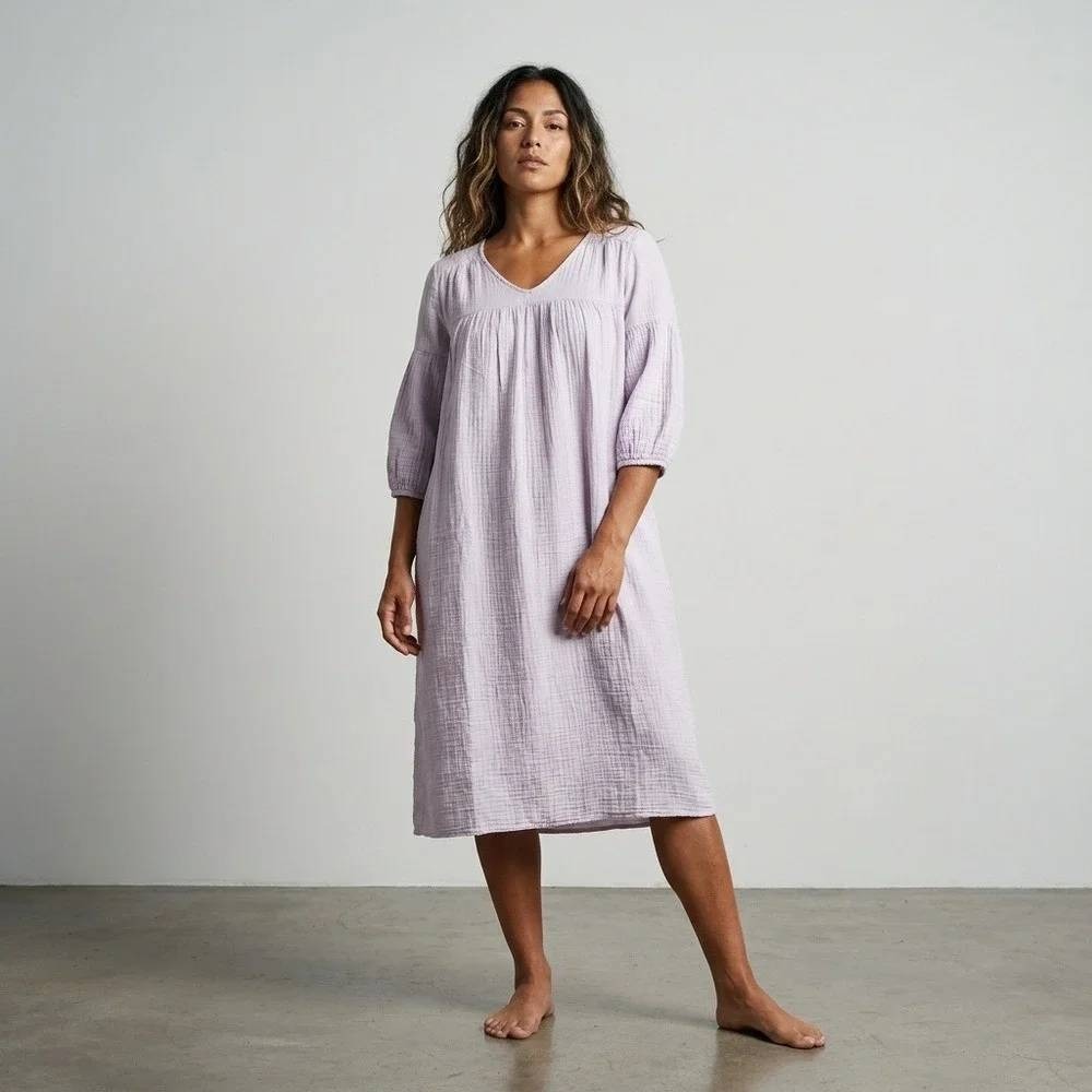 FILOSOFIA Women Gauze Dress M Lavender Cotton Cottagecore Boho Made in USA
